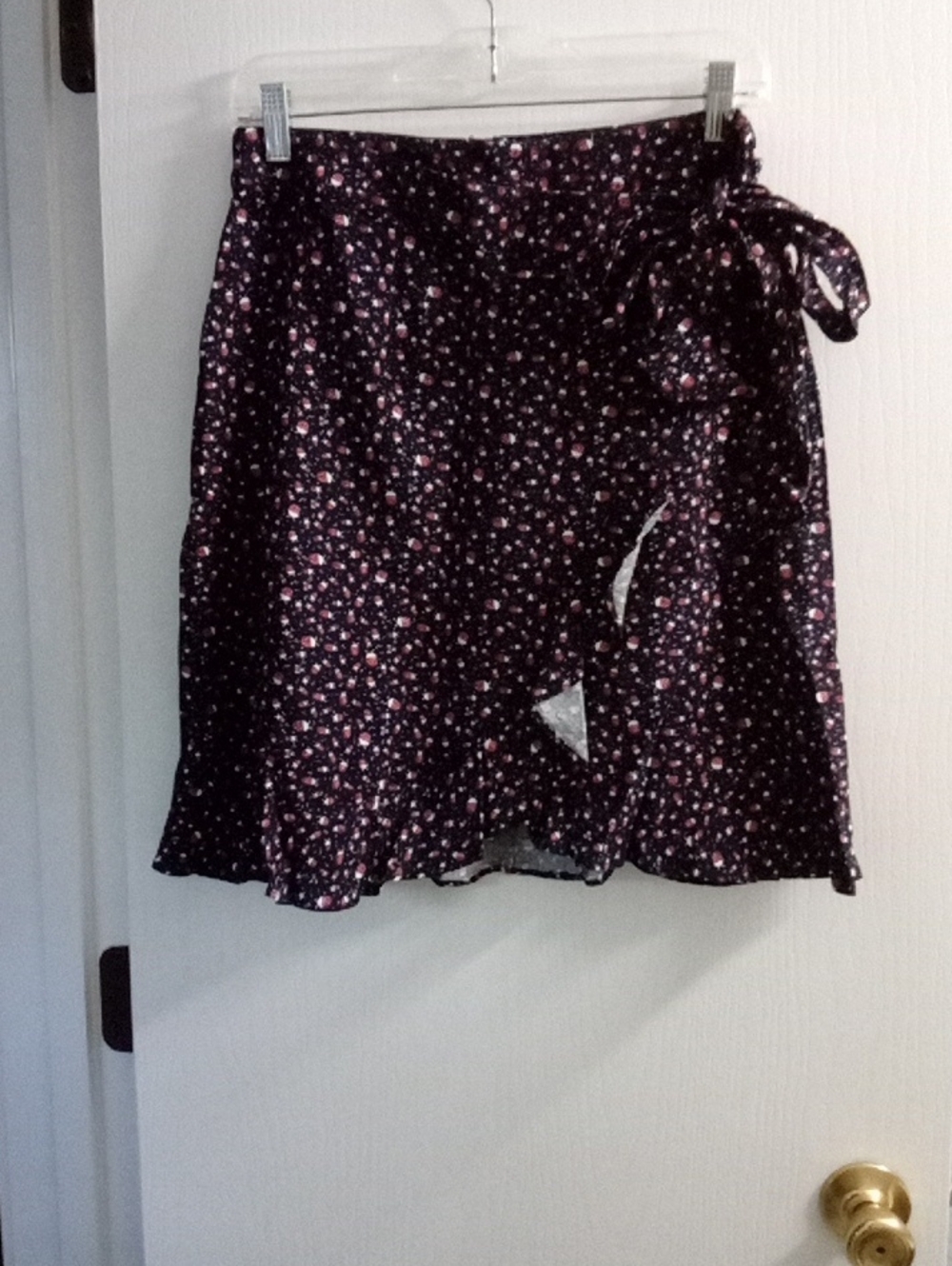 LOFT Black Floral Wrap Skirt with Pink Print